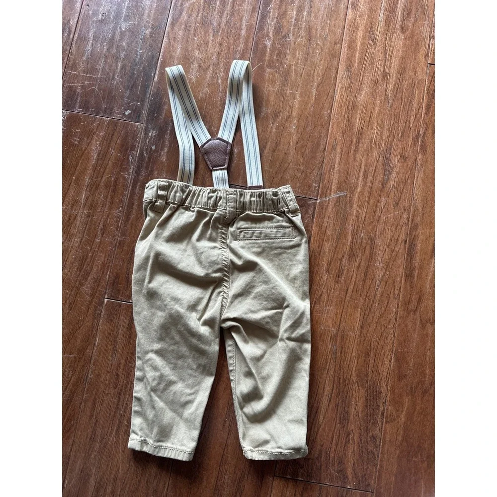 Baby Bgosh‎ 6M Khaki Pants w/ Suspenders Infant Toddler Neutral Outfit Clothes